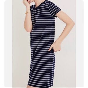 Madewell Tina Stripe T-Shirt Dress in Nightfall Sand Dune Blue